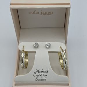 NIB Gold-tone hoop earrings with Swavoski crystals